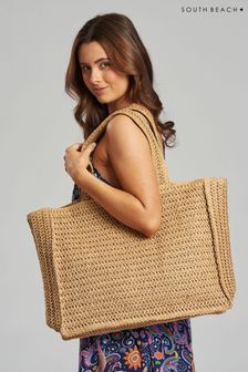 South Beach Natural Straw Woven Shoulder Tote Bag (K99853) | €31
