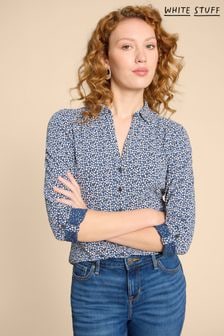 White Stuff Dark Blue 100% Cotton Annie Jersey Shirt (K99980) | $77