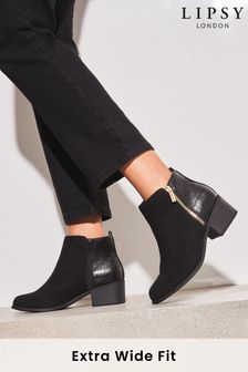 Lipsy Black Extra Wide Fit Texture Side Zip Ankle Boot (L00016) | €38