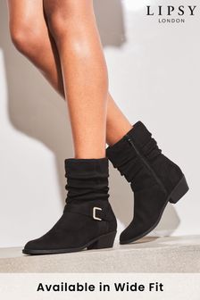 Lipsy Black Extra Wide Fit Suedette Flat Ruched Buckle Boot (L00017) | 71 €