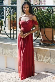 Lipsy Berry Red Bridesmaid Drape Bust Maxi Dress (L01007) | €38