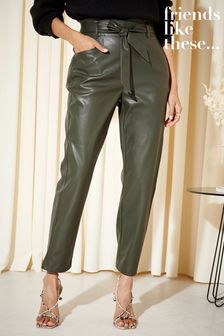Friends Like These Khaki Green PU Paperbag Belted Trousers (L01027) | €55