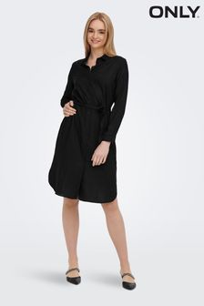 ONLY Black Tie Waist Workwear Shirt Midi Dress (L02806) | €18