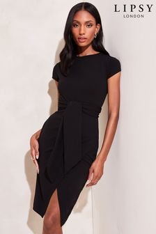Lipsy Black Tie Waist Bodycon Dress (L06099) | 17,180 Ft