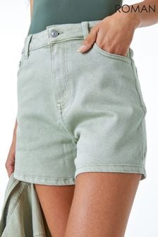 Зеленый - Стретчевые джинсовые шорты с завышенной талией Roman (L06510) | €25
