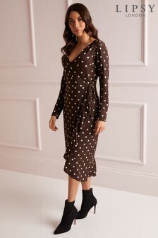 lipsy spot wrap midi dress