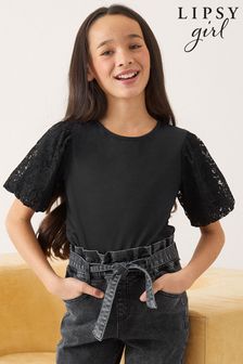 Lipsy Black Lace Puff Sleeve T Shirt (L09015) | €10 - €13.50