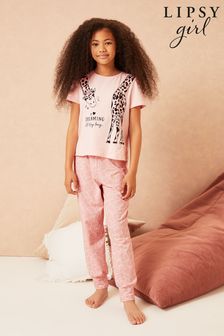 Pink Giraffe - Lipsy Kurzärmeliges Pyjamaset mit langer Hose (L11286) | 20 € - 27 €