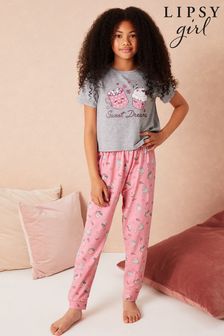 Grau - Lipsy Kurzärmeliges Pyjamaset mit langer Hose (L11289) | 20 € - 27 €