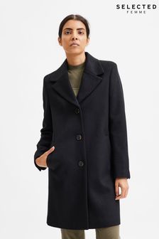 Selected Femme Black Longline Wool Coat (L12620) | €98