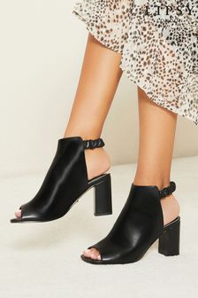 Lipsy Black Peep Toe Block Heel Faux Leather Bootie (L12627) | €69