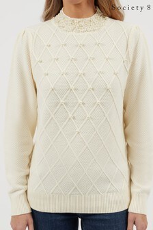 Society 8 White Turtle Neck Jumper with Pearl Detail (L13945) | 39 €