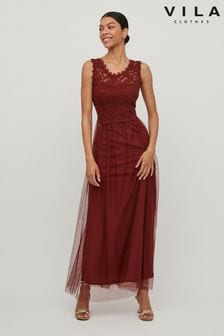 VILA Red Sleeveless Lace And Tulle Maxi Dress (L14324) | €28