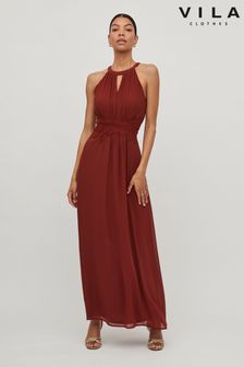 Vila Red Halter Neck Tulle Maxi Dress (L14325) | $103