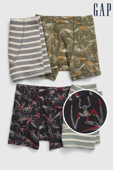 Gap Blue & Orange Stripes Kids Organic Cotton Dinosaur Stripe 4 Pack Boxer Briefs (L14437) | €15.50