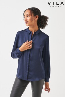 כחול כהה - חולצת סאטן עם שרוול ארוך של Vila (L14645) | ‏122 ₪
