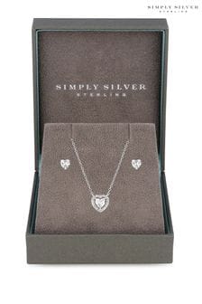 Simply Silver Sterling Silver Halo Heart Set (L17544) | €47