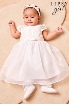 Lipsy White Organza Embroidery Occasion Dress (0mths-6yrs) (L19270) | $119 - $124