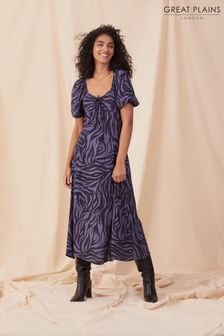 Sukienka maxi Great Plains z krótkim rękawem​​​​​​​ i kwadratowym dekoltem w paski zebry (L21175) | 268 zł
