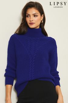 Lipsy Blue Regular Knitted Cable Cowl Neck Jumper (L21852) | KRW63,700 - KRW65,300