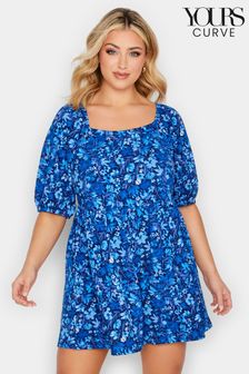 Yours Curve Blue Water Colour Floral Playsuit (L26411) | €20