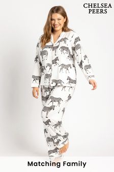 Chelsea Peers Cream Curve Curve Zebra Button Up Pyjama Set (L30860) | €48