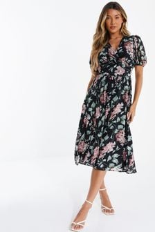 Quiz Black Floral Chiffon Midi Dress (L31064) | €32