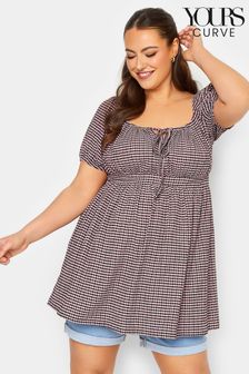 Yours Curve Pink Limited Gingham Crinkle Boho Top (L37342) | €14