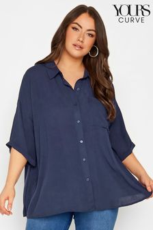 Yours Curve Blue Short Sleeve Crinkle Shirt (L38476) | $64