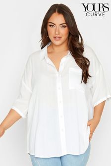 White - Yours Curve Short Sleeve Crinkle Shirt (L38477) | kr440