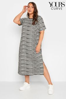 Yours Curve Grey Stripe Maxi T-Shirt Dress (L39365) | €32