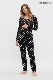 Mamalicious Black Maternity & Nursing Function Long Sleeve Pyjama Set (L40543) | SGD 56