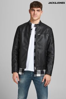 JACK & JONES Black Faux Leather Biker Jacket (L41424) | $106