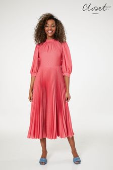 Closet Coral Pink Pleated Dress (L47178) | €73
