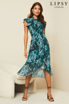 Lipsy Teal Printed Keyhole Fit and Flare Midi Dress (L52391) | INR 7,045