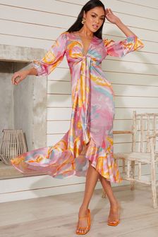Chi Chi London Tie Front Printed Dip Hem Dress (L55391) | 220 zł