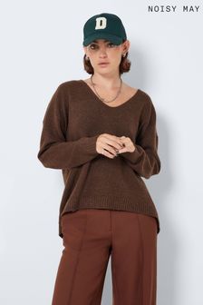 NOISY MAY Brown Loose Knitted V Neck Jumper (L60766) | 37 €