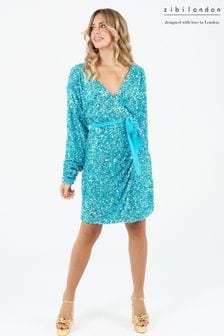 Zibi London Blue Wrap Sequin Dress (L64876) | €49
