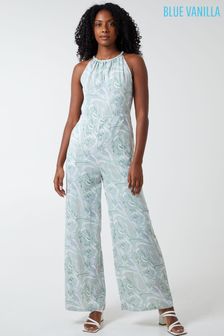 Blue Vanilla Blue & White Abstract Print Halterneck Culotte Jumpsuit (L64967) | 110 zł