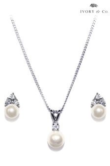 Ivory & Co Silver Classic Crystal and Pearl Pendant Set (L65211) | €55