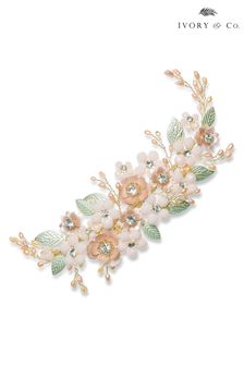 Ivory & Co Gold Botanica Crystal and Pearl Enamelled Floral Clip (L65358) | $278