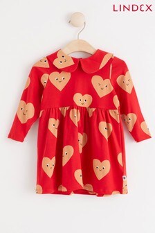 Lindex Red Big Collar Heart Print Dress (L67251) | CHF 12