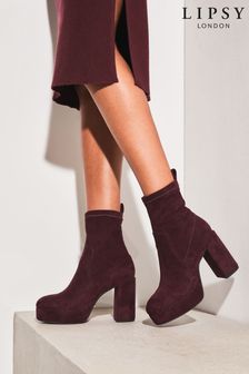 Lipsy Burgundy Red High Heel Platform Sock Boot (L70043) | €27