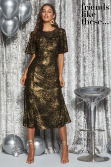 Золотой - Блестящее платье с расклешенными рукавами Friends Like These (L75511) | €48