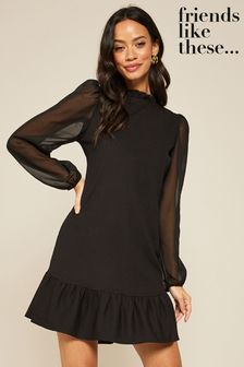 Friends Like These Black Chiffon Sleeve Mini Dress (L76338) | $45