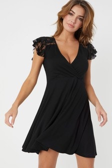 Lipsy Black Lace Insert Wrap Dress (L78464) | ₪ 113