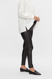 Mamalicious Black Faux Leather Over The Bump Maternity Leggings (L79651) | €12.50