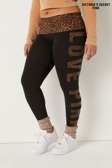 Victoria's Secret PINK Pure Black with Warm Brown Leopard Cotton Foldover Legging in Full Length (L82152) | €46