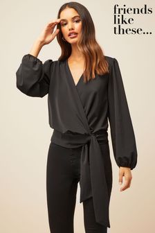 Черные/черные - Трикотажный топ с запахом Friends Like These ITY (L83206) | €45