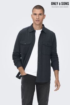 Only & Sons Dark Navy Regular Fit Button Up Long Sleeve Flannel Overshirt (L83425) | OMR20